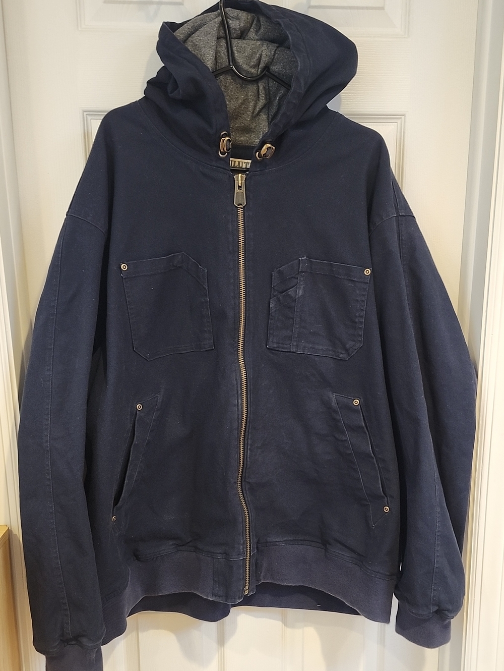 Duluth Trading Co Navy Blue Hooded Bomber Jacket